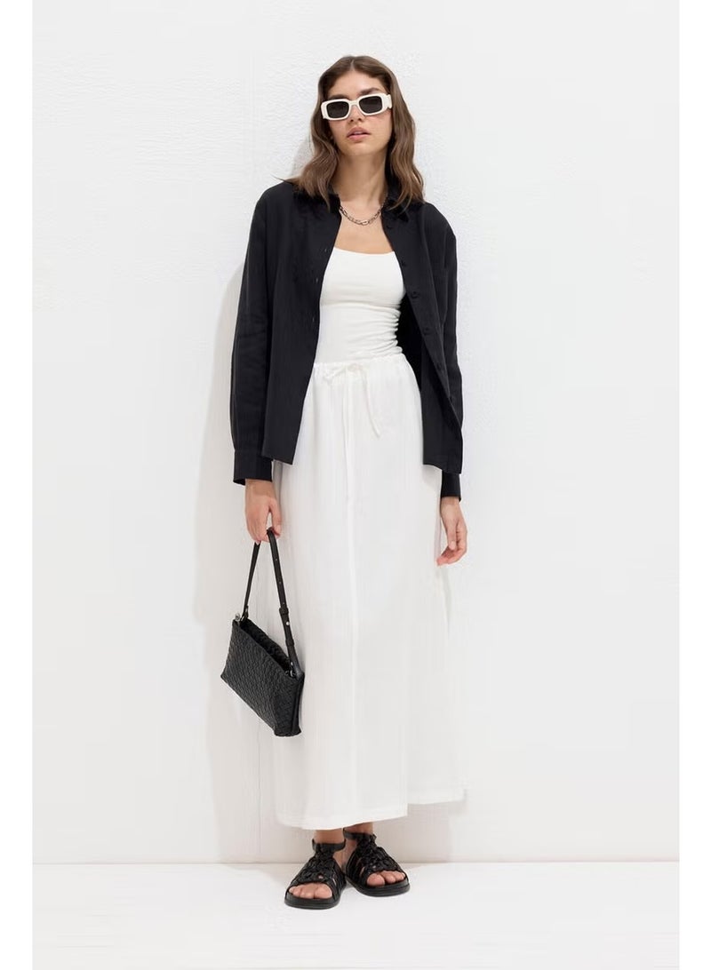 Manuka Laced Linen Skirt Ecru - Image 1